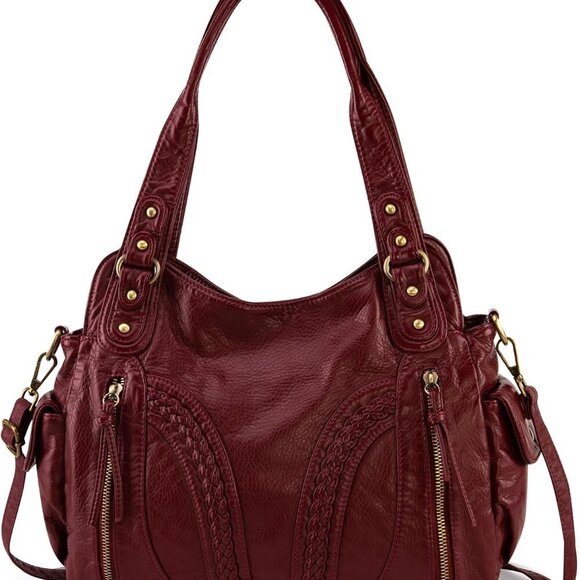 Washed Leather Hobo Bags for Women Roomy Handbags with Crossbody Strap - Picture 1 of 7